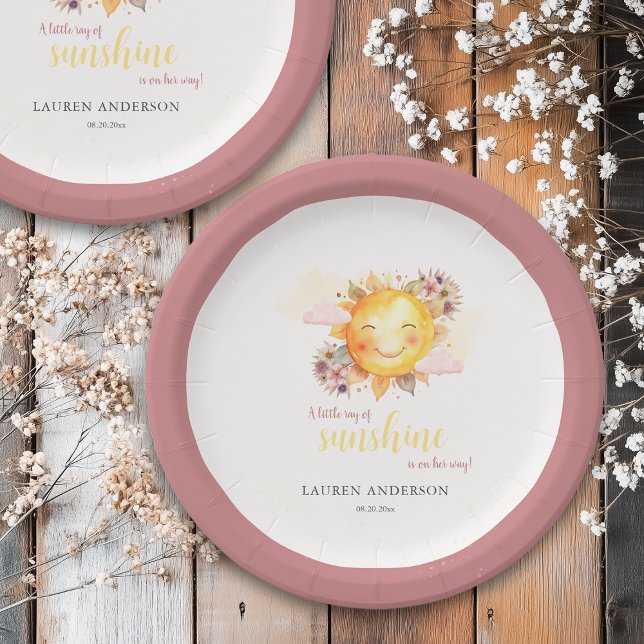 A Little Ray Of Sunshine Is On Her Way Boho Girl Paper Plate (Creator Uploaded)