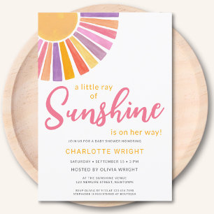 A Little Ray Of Sunshine Pink Baby Shower Invitation