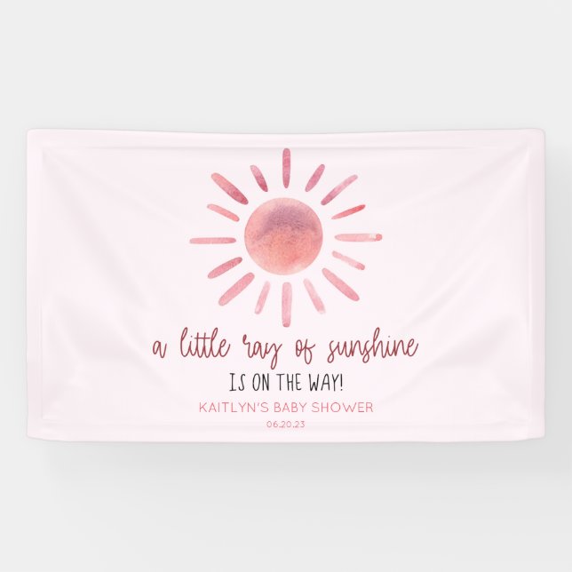 A Little Ray Of Sunshine Pink Sun Baby Shower Banner (Horizontal)