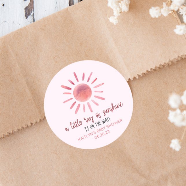 A Little Ray Of Sunshine Pink Sun Baby Shower Classic Round Sticker (Creator Uploaded)