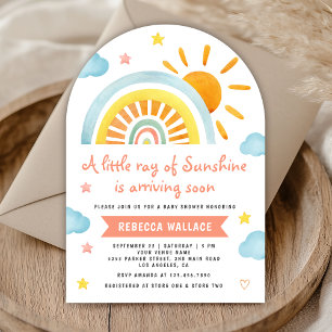 A Little Ray of Sunshine Rainbow Arch Baby Shower Invitation