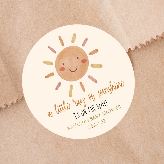 A Little Ray Of Sunshine Yellow Sun Baby Shower Classic Round Sticker (Creator Uploaded)