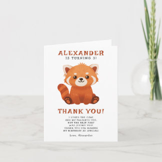 A Little Red Panda 3th Birthday Party Thank You Card