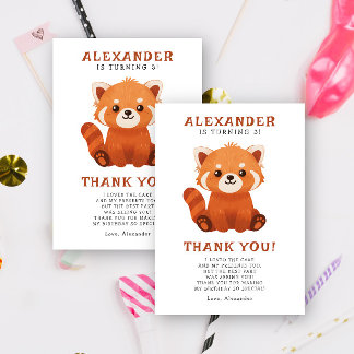 A Little Red Panda 3th Birthday Party Thank You Card