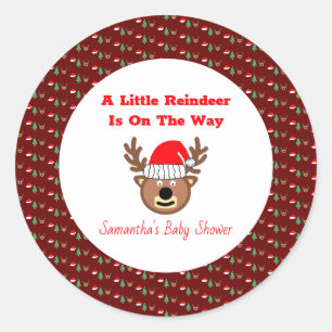 A Little Reindeer Is On The Way Classic Round Sticker