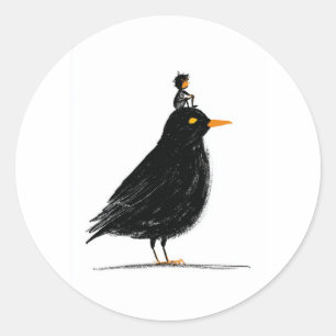 A Little Rider on a Black Bird Classic Round Sticker