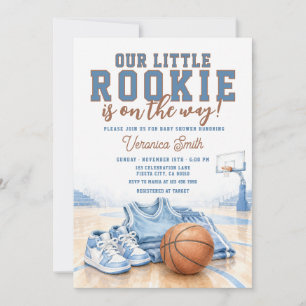 A Little Rookie Basketball Blue Boy Baby Shower Invitation