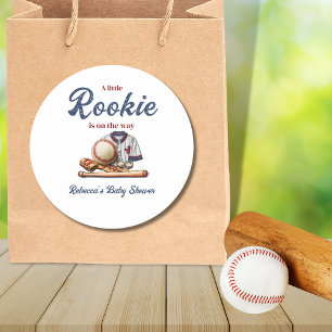 A Little Rookie on the Way - Baseball Baby Shower Classic Round Sticker