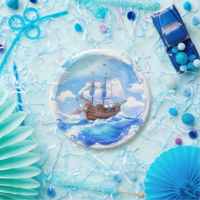 A Little Sailor's Arrival:Nautical Boy Baby Shower Paper Plate (Party)