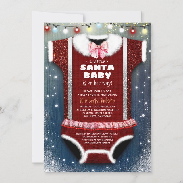 A Little Santa Baby Is On The Way Girl Baby Shower Invitation (Front)