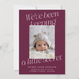A Little Secret Cranberry Photo Modern Birth Announcement