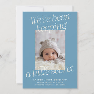 A Little Secret Denim Blue Photo Modern Birth Announcement