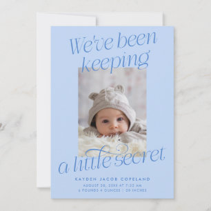 A Little Secret Icy Blue Photo Modern Birth Announcement