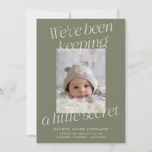 A Little Secret Sage Green Photo Modern Birth Announcement