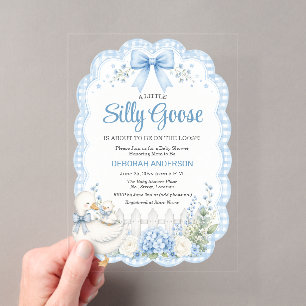 A Little Silly Goose Blue Cottagecore Baby Shower Acrylic Invitations