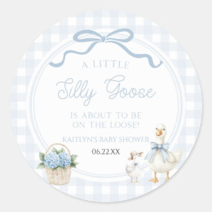 A Little Silly Goose Blue Floral Bow Baby Shower Classic Round Sticker