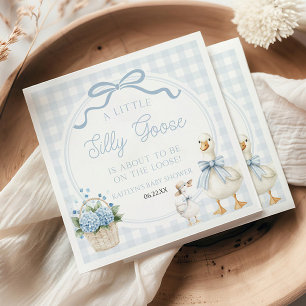 A Little Silly Goose Blue Floral Bow Baby Shower Napkin