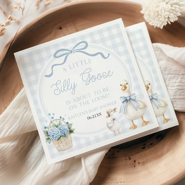 A Little Silly Goose Blue Floral Bow Baby Shower Napkin (Creator Uploaded)