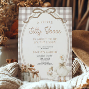 A Little Silly Goose Fall Brown Bow Baby Shower Invitation