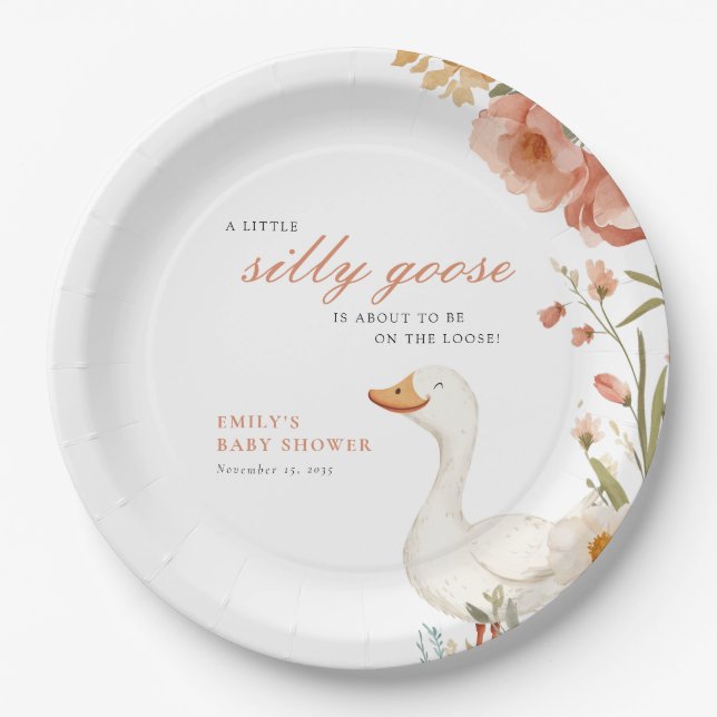 A Little Silly Goose Girl Baby Shower Paper Plate (Front)