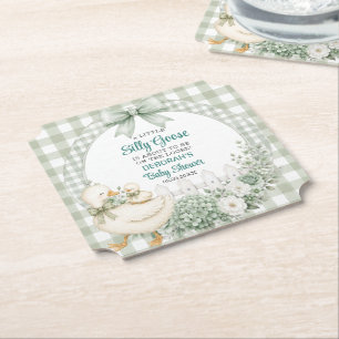 A Little Silly Goose Green Cottagecore Baby Shower Paper Coaster