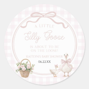 A Little Silly Goose Pink Floral Bow Baby Shower Classic Round Sticker