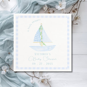 A Little Skipper Blue Plaid Modern Baby Shower Napkin
