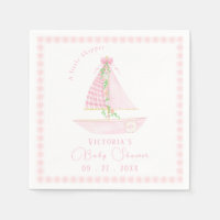 A Little Skipper Pink Plaid Modern Baby Shower