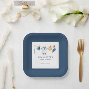 A Little Slugger Baseball Clothesline Baby Shower Paper Plate