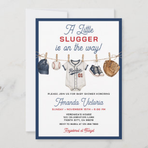 A Little Slugger Baseball Sports Boy Baby Shower Invitation