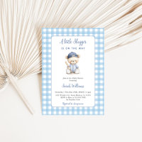 A Little Slugger Bear Baby Shower Boy Invitation