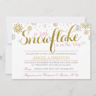 A little snowflake baby shower invitation pink