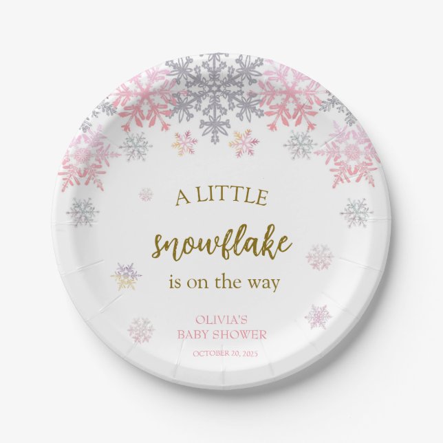 A little Snowflake baby shower  Paper Plate (Front)