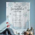 A little snowflake Blue Baby Shower Backdrop Tapestry<br><div class="desc">Adorable calligraphy with snowflakes,  winter-themed baby shower invitations. Easy to personalised with your details. Check the collection to find matching items as enclosure cards.</div>