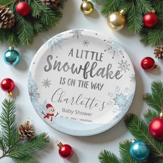 A little snowflake Blue Baby Shower Paper Plate (Creator Uploaded)