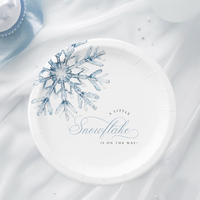 A Little Snowflake Blue Baby Shower Paper Plate (Creator Uploaded)