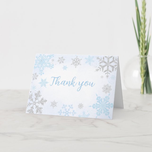 A Little Snowflake Blue Baby Shower  Thank You Card (Front)