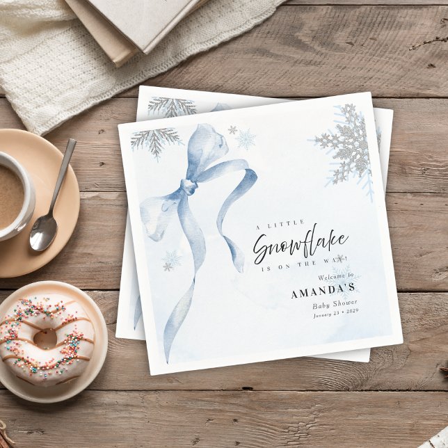 A little Snowflake Blue Bow Glitter Baby Shower  Napkin (Creator Uploaded)