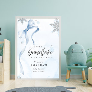 A little Snowflake Blue Bow Glitter Baby Shower Poster