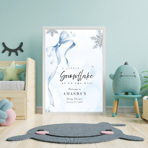 A little Snowflake Blue Bow Glitter Baby Shower Poster