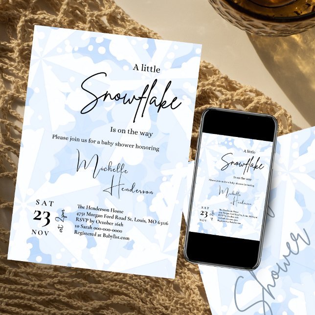 A Little Snowflake Blue Winter Baby Shower  Invitation (Creator Uploaded)