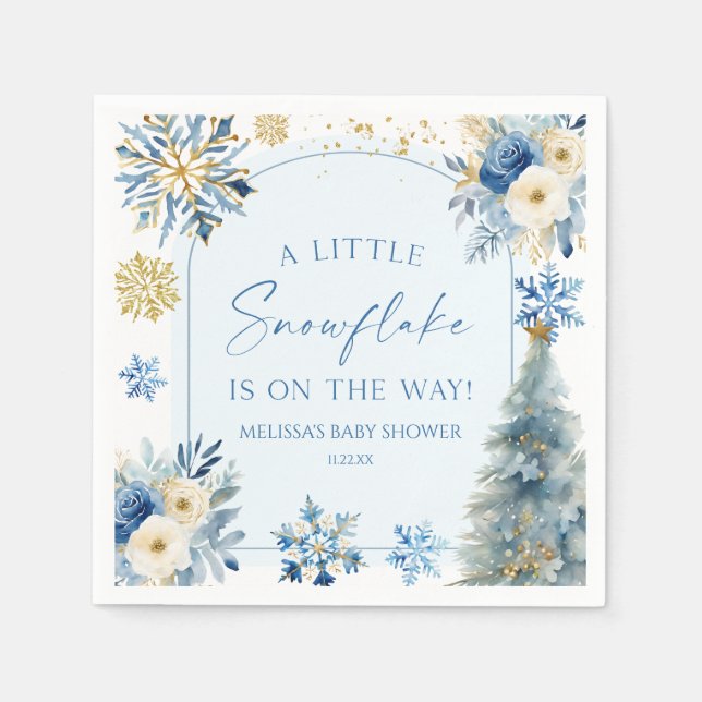 A Little Snowflake Blue Winter Baby Shower  Napkin (Front)