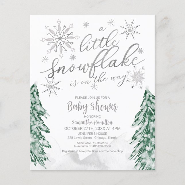A little snowflake Budget Baby Shower Invitation (Front)