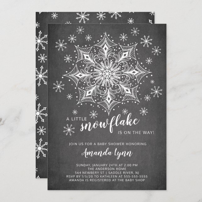 A Little Snowflake Chalkboard Baby Shower Invitation (Front/Back)