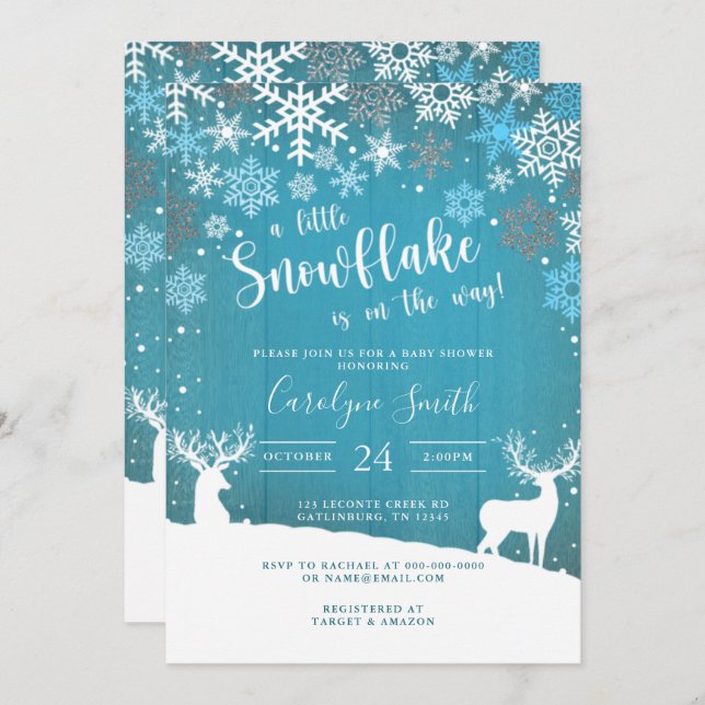A Little Snowflake Christmas Baby shower Invitatio Invitation (Front/Back)