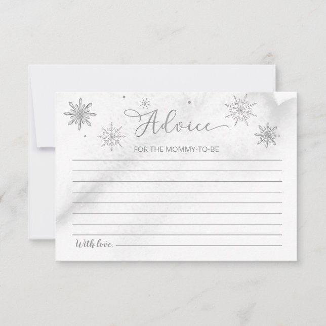 A little Snowflake Grey Baby Shower Advice Cards (Front)