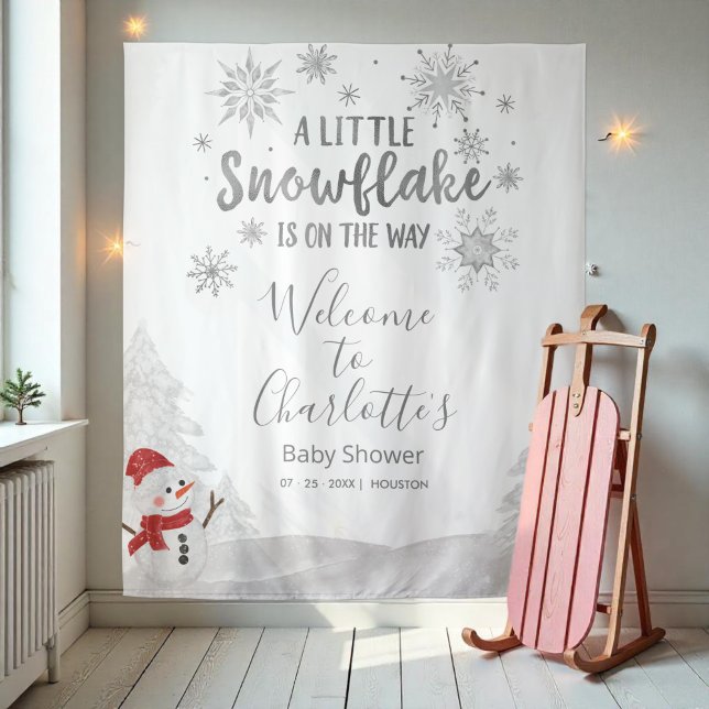 A little snowflake Grey Baby Shower Backdrop Tapestry (Creator Uploaded)