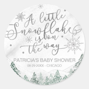 A little Snowflake Grey Baby Shower Classic Round  Sticker