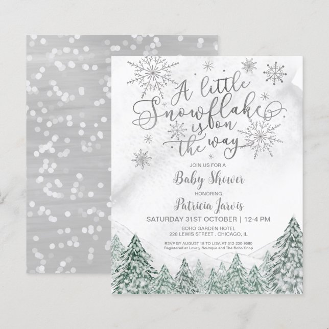A little Snowflake Grey Baby Shower Invitation (Front/Back)