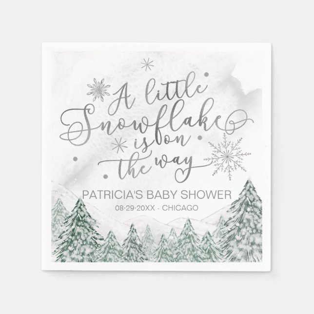 A little Snowflake Grey Baby Shower Napkin (Front)